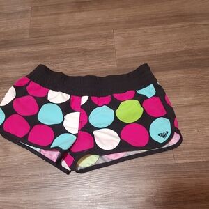 Roxy Women's Black Shorts with Pink, Blue, and White Dots